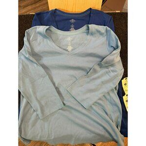 St. John's Bay Essential Tee Long Sleeve Shirt XL Blue Cotton Bundle Of 2 NWT